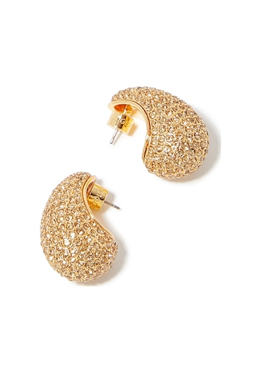 Pave Dome Earrings, Kristalli Kup Tarzı Küpe Altın