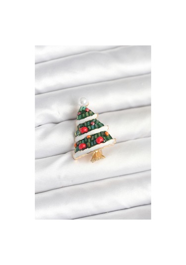 Süslü Çam Ağacı Model Yılbaşı Temalı Broş Çok Renkli