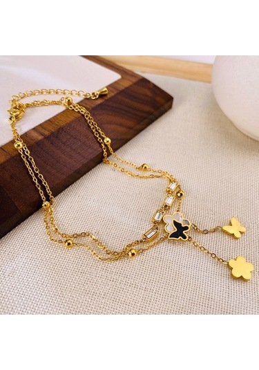 Flybuy Püskül Paslanmaz Opk Narin Kelebek Katmanlı Gz192 Çift Çiçek Çelik Bileklikler Basit Altın Ur Altın