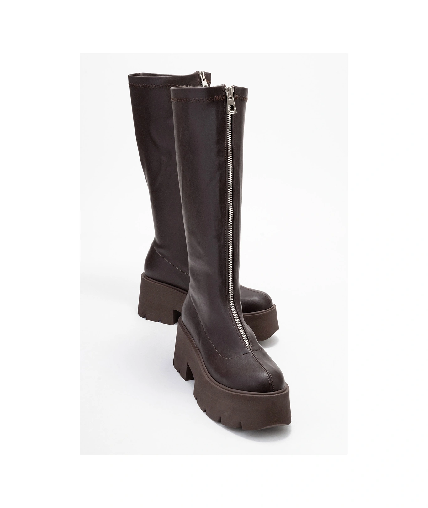 Amaronte Kahverengi Streç Kalın Taban Kadın Çizme Kahverengi