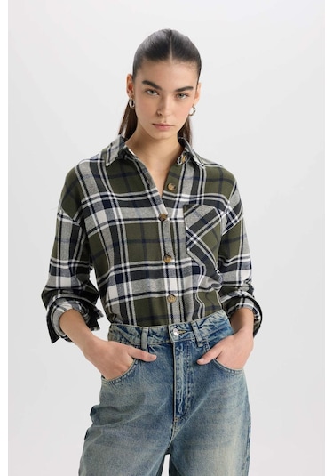 DeFacto Kareli Flanel Uzun Kollu Oduncu Gömlek R3725AZ24WNKH117 Haki DeFacto Kareli Flanel Uzun Kollu Oduncu Gömlek R3725AZ24WNKH117 Haki