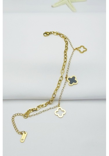 Altın Kaplama Seri Kararmaz Şans Bilekliği Çift Zincir Siya Gold Altın