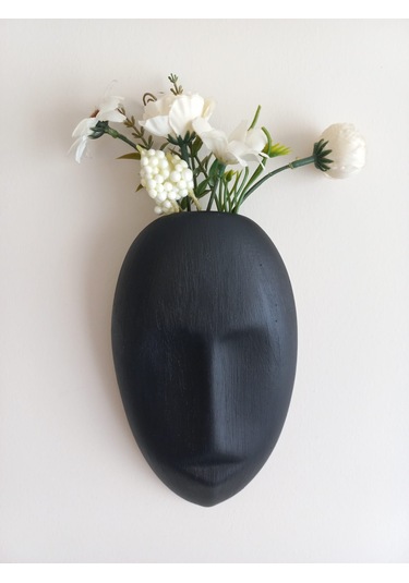 Dekoratif Mask Duvar Vazosu, Duvar Dekoru ,heykel Duvar Süsü,siyah