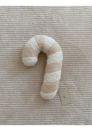 Teddy Yılbaşı Baston Şeker Yastık Krem Beyaz Krem