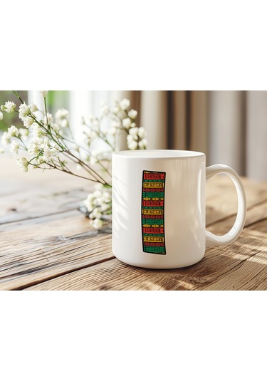 I Harfi Etnik Desenli Kupa - Afrika Tarzı Kahve Çay Kupası - Hediyelik - Black History Beyaz