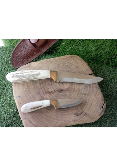 Tctknives El Yapımı Av Kamp Bıçağı Beyaz Deri Kılıflı Beyaz