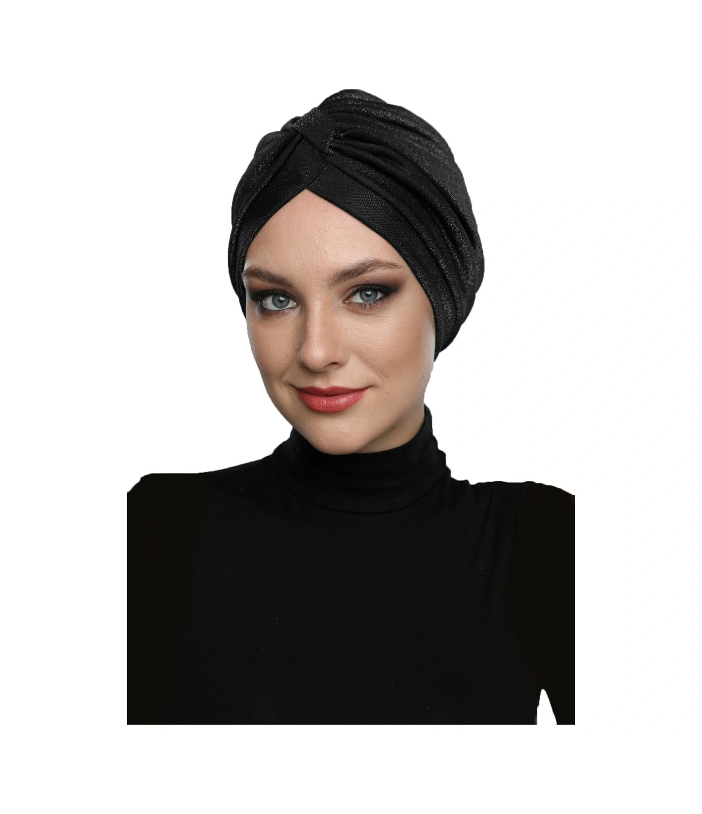 Simli Pike Çapraz Bantlı Astarlı Siyah Hazır Türban Tesettür Bone Abiye Siyah