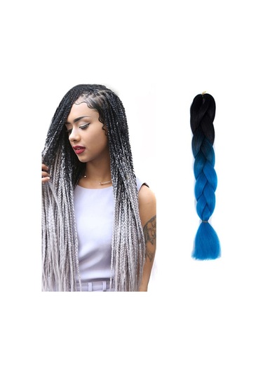 Cbtx Moda Renk Gradyan Bireysel Örgü Peruk Elyaf Büyük Örgüler, Uzunluk: 60cm 57 Siyah + Göl Mavisi