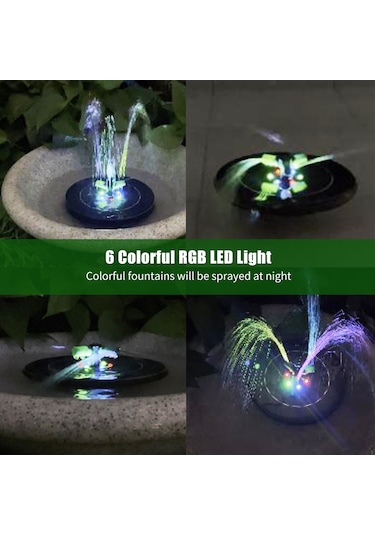 Lemestar Güneş Enerjili 6w Süngerli Su Pompa, 360 Döner Başlık, Renkli Led Işık Ve 1500mah Batarya İle Akıllı Su Kısmı Koruma Fon