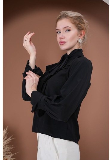 Fırfırlı Zarafet Bluz Siyah