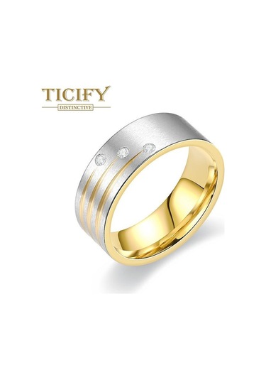 Altın Avrupa Ve Amerikan Moda Titanyum Çelik Çift Yüzük Mizaç Zirkon Yüzük 12 Altın