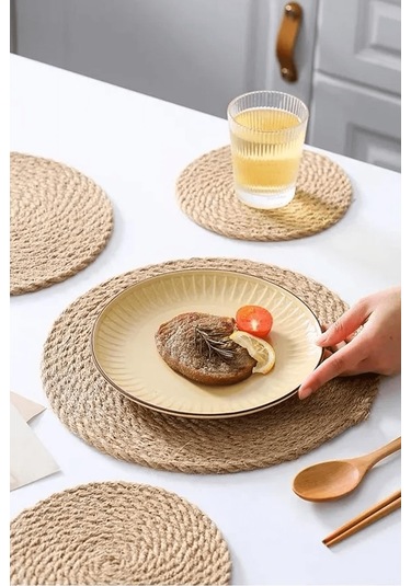 Nishev 6 Lı Hasır 34cm Büyük Boy Amerikan Servisi Supla Örme Bambu Sarı