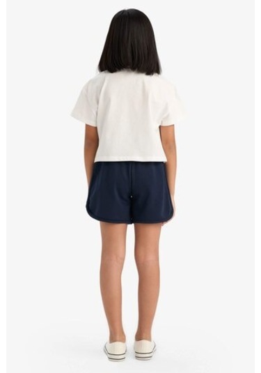 DeFacto Kız Çocuk Pamuklu 2'li Takım Baskılı Kısa Kollu Tişört Beli Lastikli Şort E7318A825HSER105 Ekru