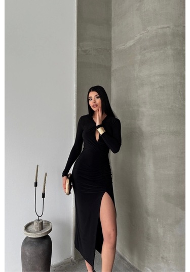 Sandy Elbise Büzgü Detaylı - Siyah Siyah