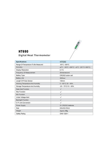 Springsun Habotest Anında Okuma Dijital Et Termometresi - Yiyecek, Ekmek, Izgara Ve Barbekü İçin
