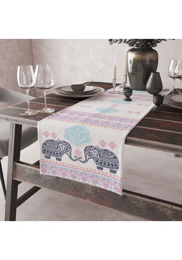 Alkanhomes Fil Desenli Dekoratif Runner