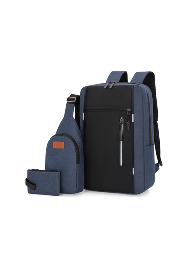 Yifomall Usb Şarjlı 16" Laptop Çantası Seti: Dayanıklı Oxford Kumaşlı Sırt Çantası + Askılı Çanta + El Çantası Mavi 3'lü Paket MAVİ