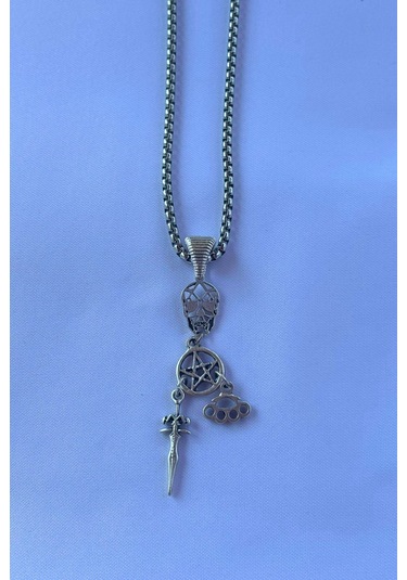 Çok Figürlü El İşçiliği Paslanmaz Çelik Zincir Erkek Kolye Gümüş