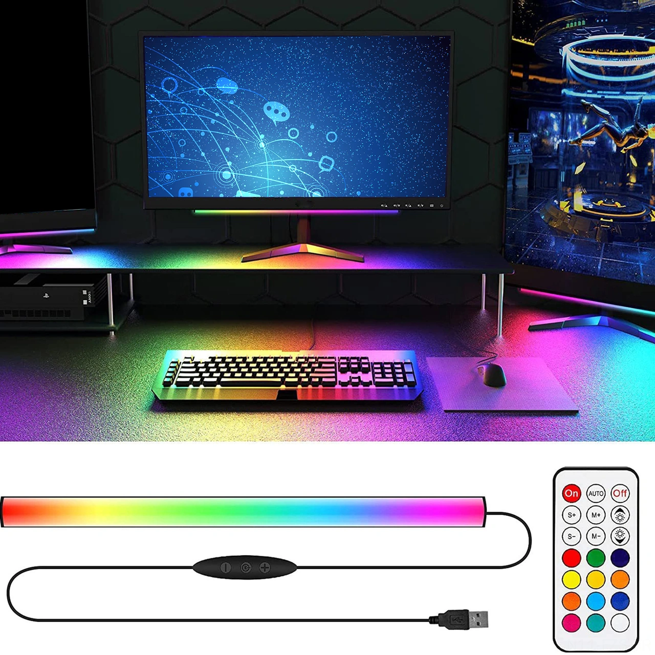 Fosenze Rgb Renkli Mikrofonlu Klavye Işığı, Kumandalı Kontrol, Sesle Etkileşimli, Çift Renk Sıcaklığı, Ekran Arka Işığı, Tek Adet Diğer