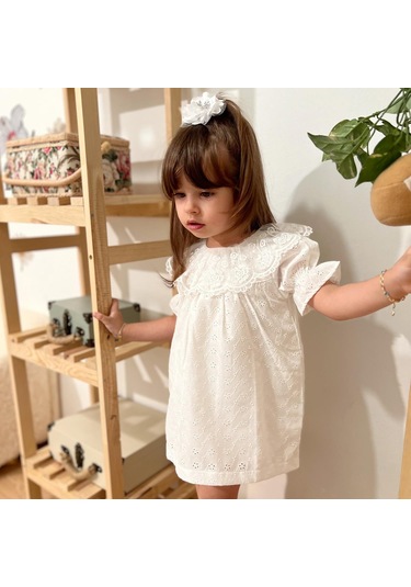 Dantel Yaka Fisto Çocuk Elbise Toka Takım 001