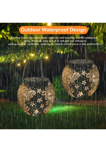 Qingmipy Güneş Enerjili Bahçe Dekorasyonu: Çiçek Ve Kelebek Desenli Su Geçirmez Asılı Fener, Yol Ve Patikalar İçin İdeal Siyah