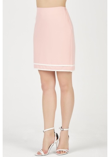 Shahiqa Kadın Kontrast Renk Detaylı Şık Etek Pudra