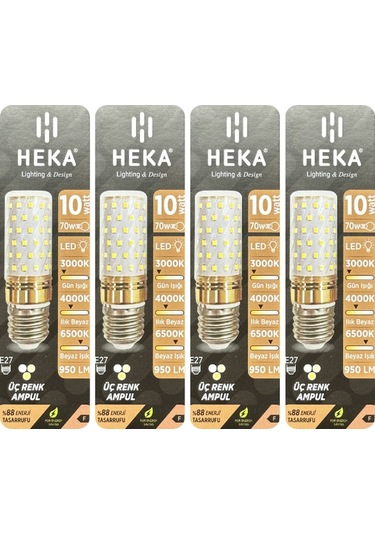 4 Adet Heka 10w 70w Sarı-günışığı-beyaz E27 Duylu Üç Renkli Led Mısır Ampul