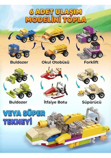 315 Parça 12+2 Araca Dönüşebilen İş Makineleri Ve Araçlar Yapı Blok Seti - Eğitici Oyuncak
