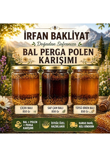 Bal Polen Perga Karışımı 850 Gr Çiçek, Saf Çam, Tütsü Diken Balı