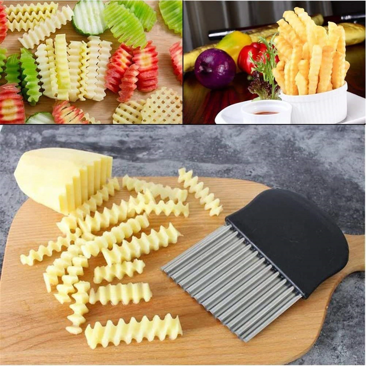 Youtek Büyük Boy Paslanmaz Çelik Dalgalı Dilimleyici, Evde Evrensel Sebze-meyve Kıyma Aleti, Hızlı Ve Kolay Kullanım, Yıkama Kolay Siyah
