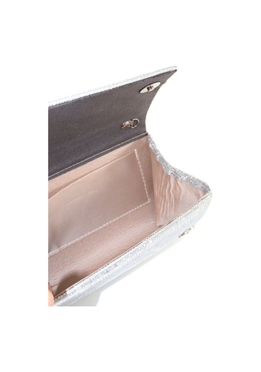 Lazer Dalgalı Kumaş Gümüş Abiye Çanta Kadın Abiye Çanta Abiye Çanta Gümüş Gri Davet Düğün Çantası