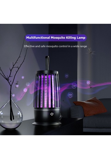 Aubyhe Usb Şarjlı Li-poly Bataryalı Led Akıllı Sinek Öldürücü, Işıklı Muhafaza Ve Gece Lambası 2'li 1, Siyah