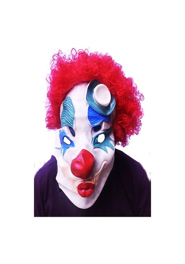 Kırmızı Renk Afro Bonus Peruklu Palyaço Lateks Et Maske