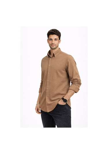 Classics Men Plus Barkod Uzun Kol Slim Fit Erkek Gömlek - 7579 Kahverengi