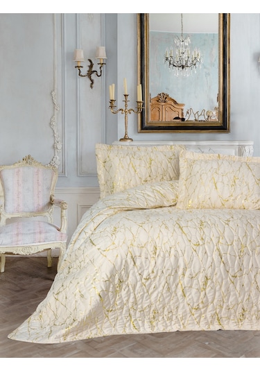 Cotton Box Smart Çift Kişilik Yatak Örtüsü Kadife Varaklı Destello Krem