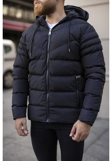 Famoda Erkek Siyah Kapşonlu Mont -fn10040 001