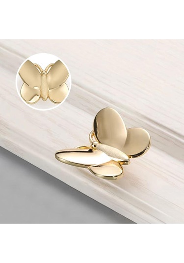 Youmex Altın Renkli Çinko Alyüminyum Kelebek Desenli Tek Delikli Puller 4 Adet - Mutfak, Banyo, Dolap, Dekoratif Kapılar İçin