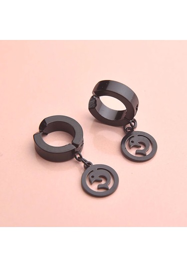 Yunus Balığı Sıkıştırmalı Erkek Küpe Siyah Çelik Takı