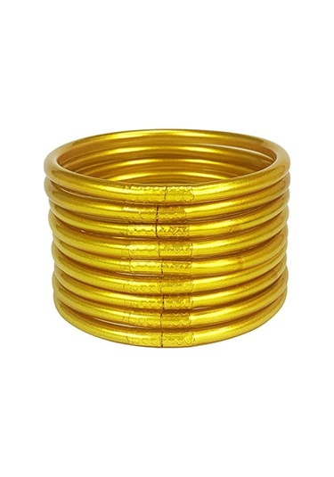 Samdoo 2023 Gümüşlü Pvc Silikon Bilezikler - Zarfımsı Tasarım, Dayanıklı, Unik Aksesuar - 9'lu Set Altın Rengi Diğer