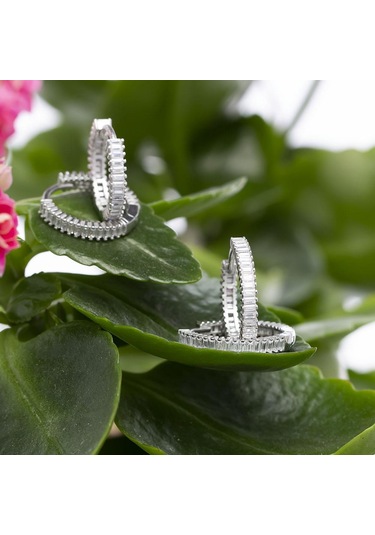 Nagıss 20 MM Halka Baget Taşlı 925 Ayar Gümüş Kadın Küpe