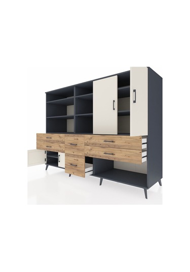 Kronos Dolap 10 Raflı 6 Çekmeceli 4 Kapaklı 220x59x163 Antrasit-a Antrasit-aytaşı/çam