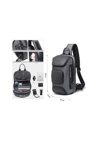 Bange Bg-7086 Usb Şarj Portlu Tek Askılı Göğüs Omuz Sırt Çantası Siyah