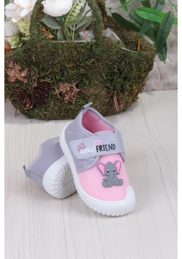 Fort 3448 Gz Fil Figürlü Anaokulu Kreş Ev Kız Çocuk Keten Panduf Ayakkabı Pembe