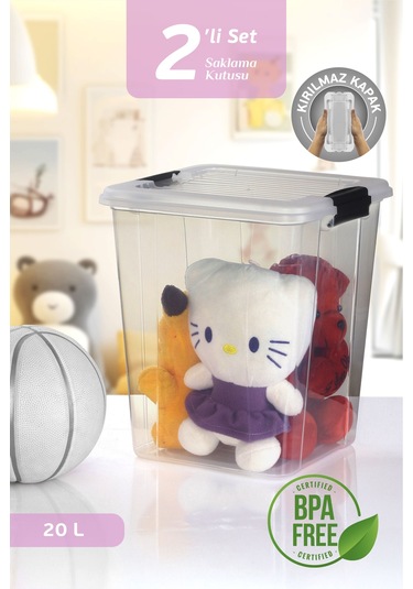 2'li Megabox 20l Saklama Kabı - Kilitli Kapaklı Çok Amaçlı Düzenleyici Kiler Depolama Oyuncak Kutusu Şeffaf