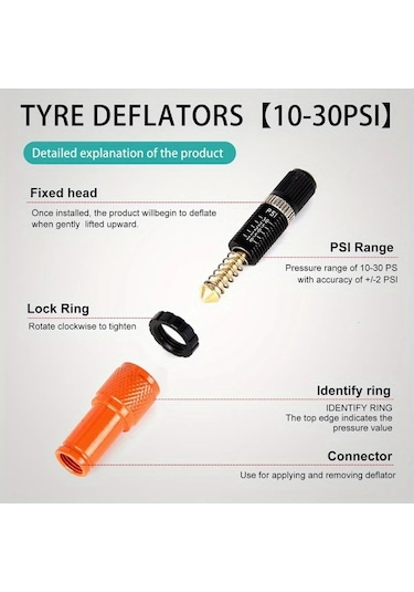 Elmpaly 10-30 Psı Otomatik Lastik Hava Boşaltma Valf Seti 4'lı Turuncu - Arazi 4x4, Kamyon, Suv, Motosiklet İçin