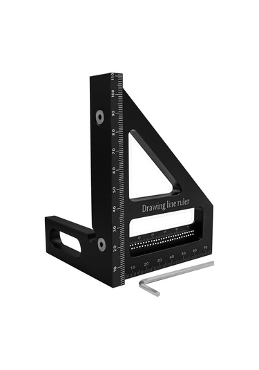 Reedark Alüminyum Ahşapçılık Ölçü Cihazı - 45/90 Derece Açı Ölçümü, Çizim Ve Kalibrasyon İşlevi - Siyah