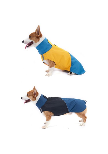 Vkemall Köpekler İçin Dışarıda Kullanıma Uygun Su Geçirmez Yağmurluk, Yansıtıcı Çizgili, Ayarlanabilir Fitli Outdoor Mont Mavi-sarı, Xs