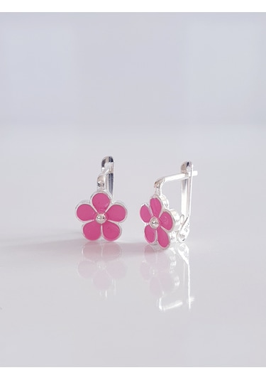 Magrib Pembe Çiçekli Gümüş Çocuk Küpesi