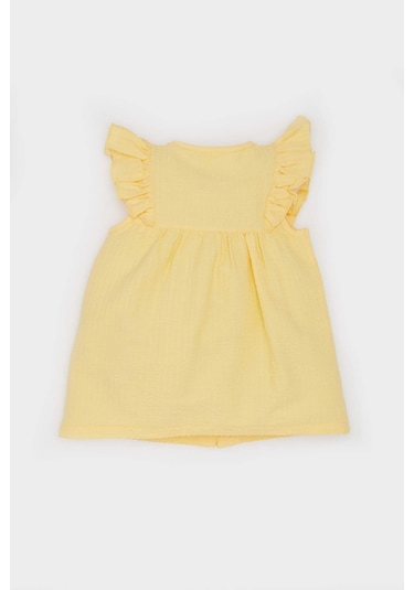 DeFacto Kız Bebek Bisiklet Yaka Gofre Dokulu Kısa Kollu Gömlek C5972A525SMYL252 Sarı