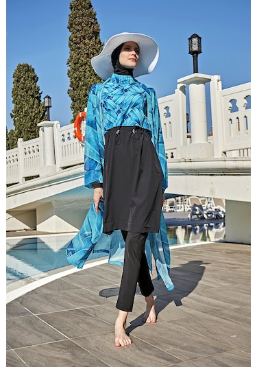 Remsa Mayo Remsa Tesettür Mayo Üzerine Tek Kaftan Kimono Pareo Rp014 Berrin Siyah